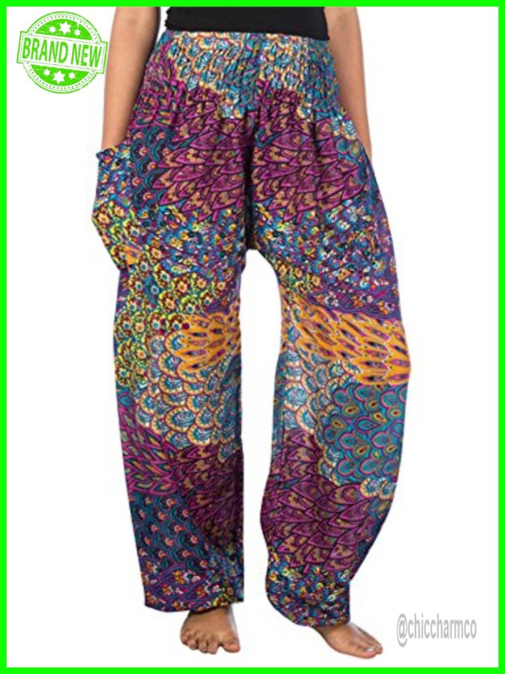 LOFBAZ Harem Hippie Yoga Pants for Women S-4XL Plus Boho PJ Elephant